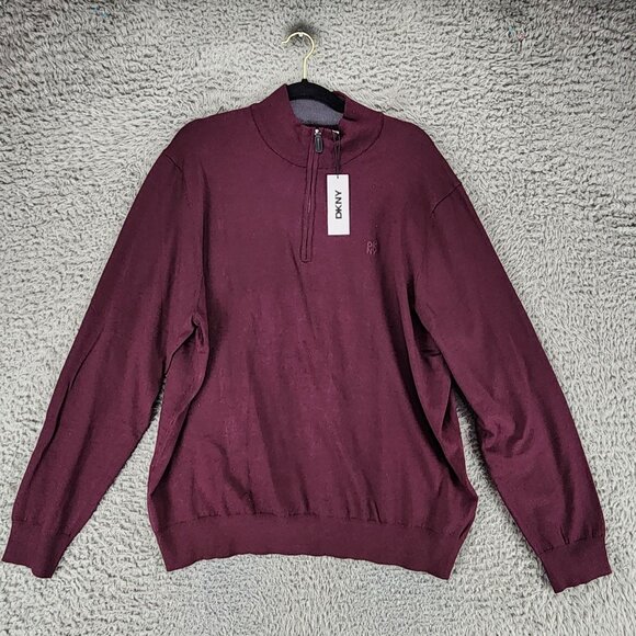 DKNY Sweater Mens 2XL Red Long Sleeve 1/4 Zip Pullover *NWT* - Picture 1 of 11